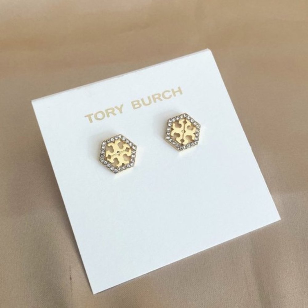 Tory Burch Hexagonal Cutout Logo Earrings